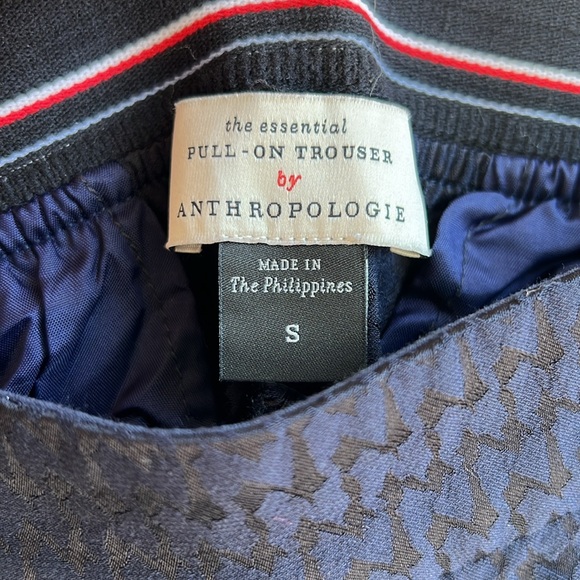 By Anthropologie Essential Pull On Navy Trouser High Rise Pockets Slit Ankle S - Picture 2 of 5